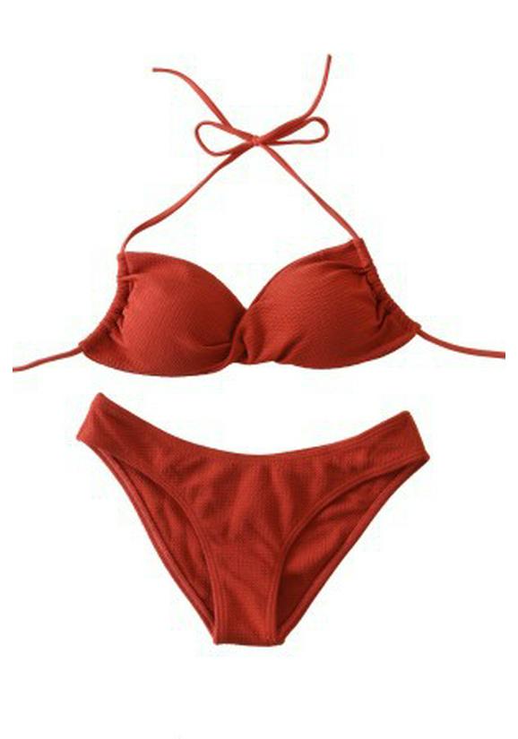 2024 Strappy Solid Color Padded Push-Up Bikini for Women