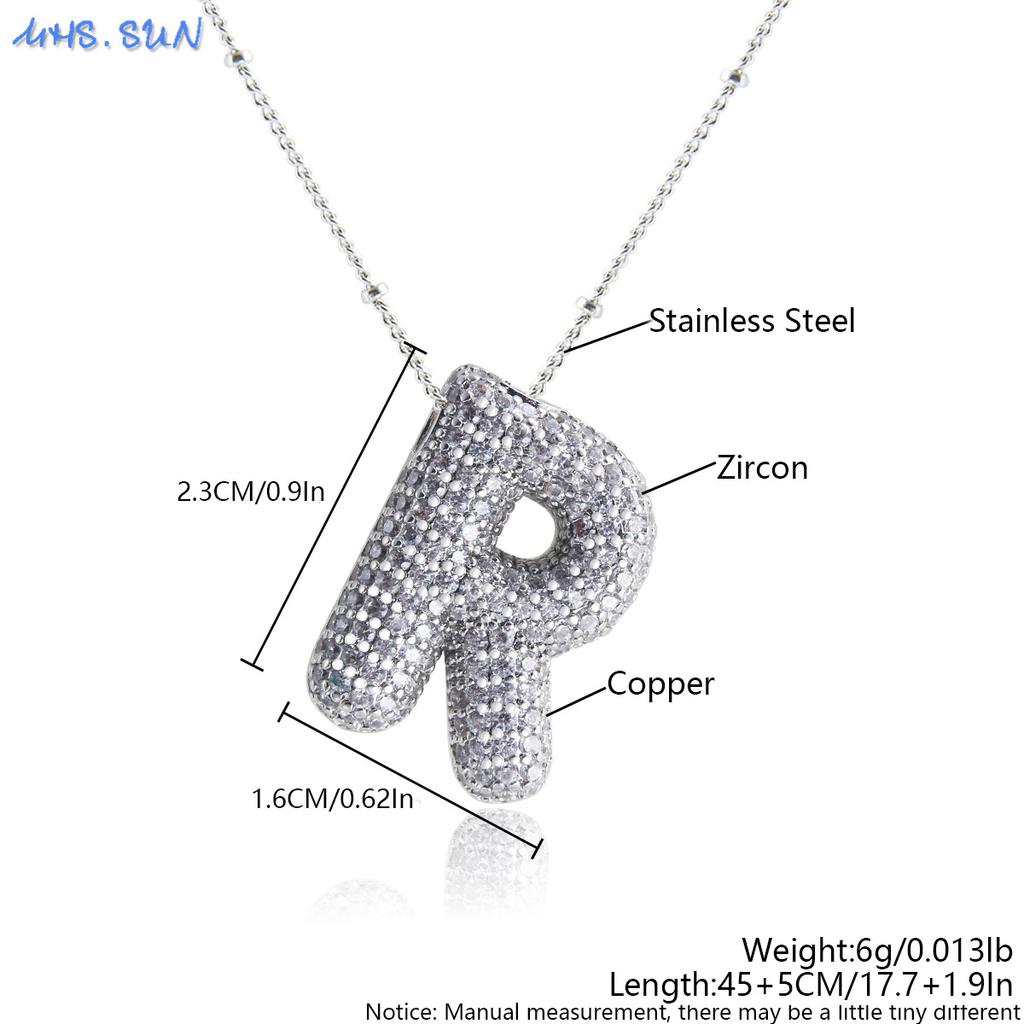 MHS.SUN High Quality Bubble Initial Necklace Letter A-Z Silver Color Zircon 26 Initial Balloon Pendant For Women Men Jewelry