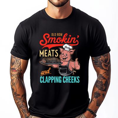 Vintage Old Row Smokin Meats And Clapping Cheeks Funny BBQ Vintage T Shirts Spring  Camiseta St Patricks Day