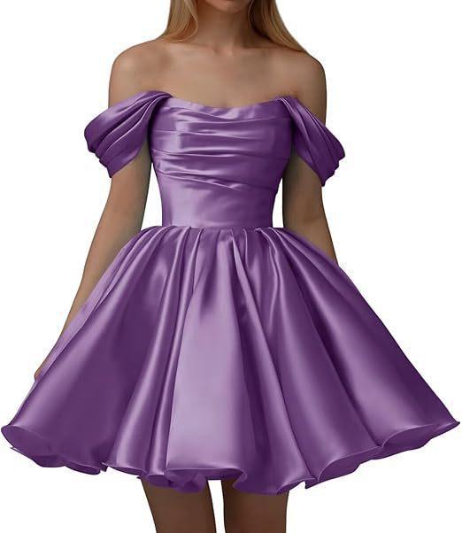 European and American one-word shoulder dress new satin short pleated dance wedding party dress daily dress