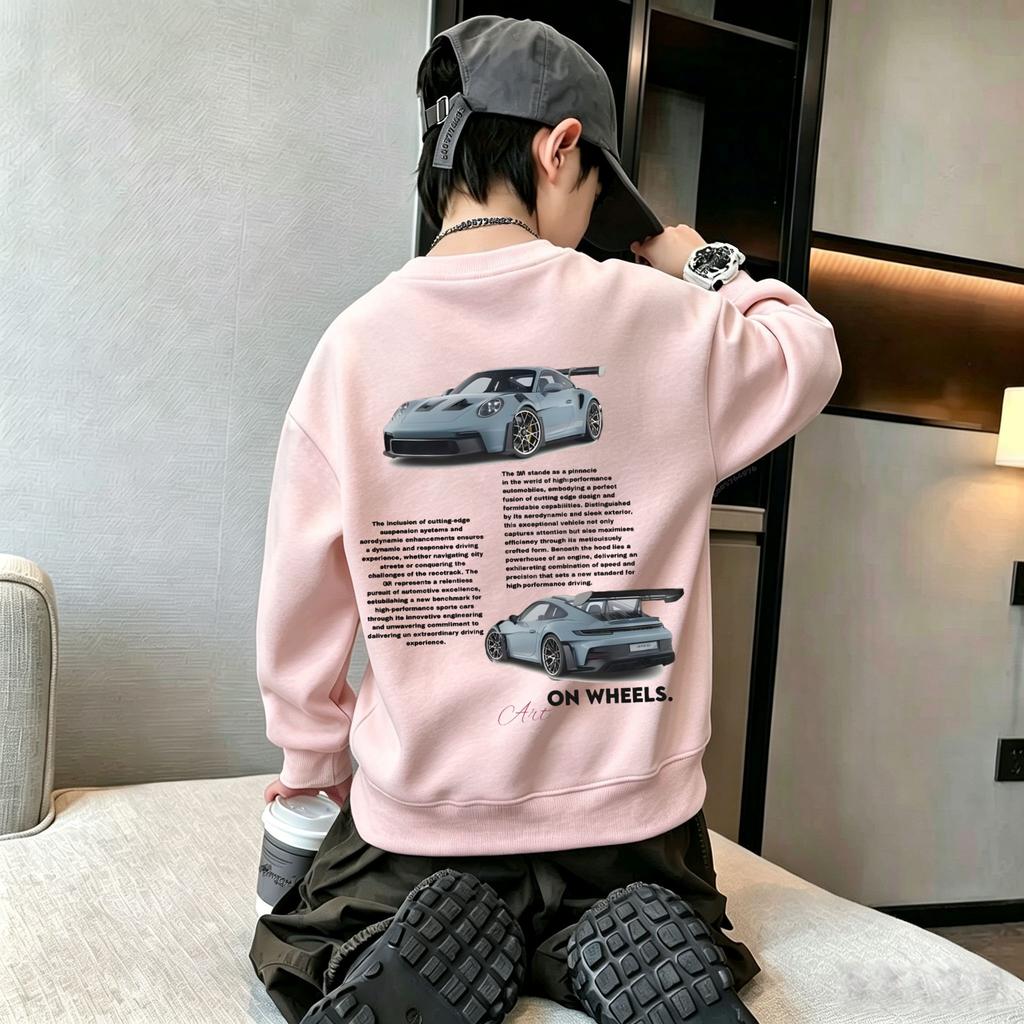 Autumn Winter Kids Crew Neck Sweatshirt Racing Car Graphic Back Print Boys Girls Casual Pullover Tops