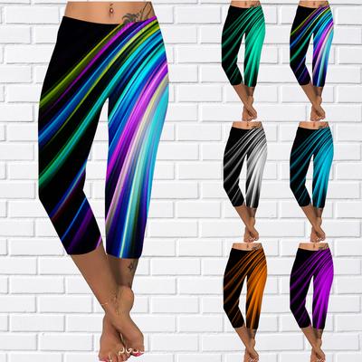 Pants Summer Yellow Butterfly Short Leggings Cropped Skinny Trousers Plus Size Leggins Ladies Colored Diagonal Bars Pants Cropped Pants