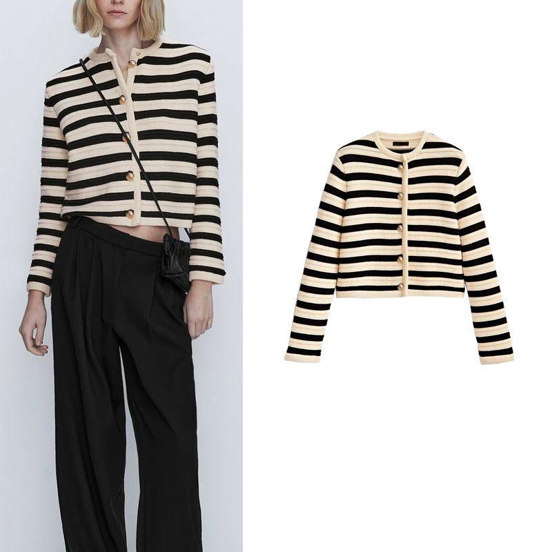 Classic Style Vintage Stripe Cardigan Single-Breasted Knitted MD