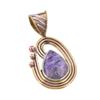 Natural Charoite Gemstone 925 Solid Sterling Silver Two Tone Pendant 1.50" q7M26