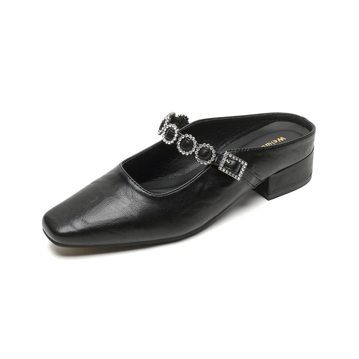 

Weiwei girl 958-6 французские тапочки-мешки женские летние тапочки со стразами ленивые педали толстый каблук классные тапочки 43 чёрный