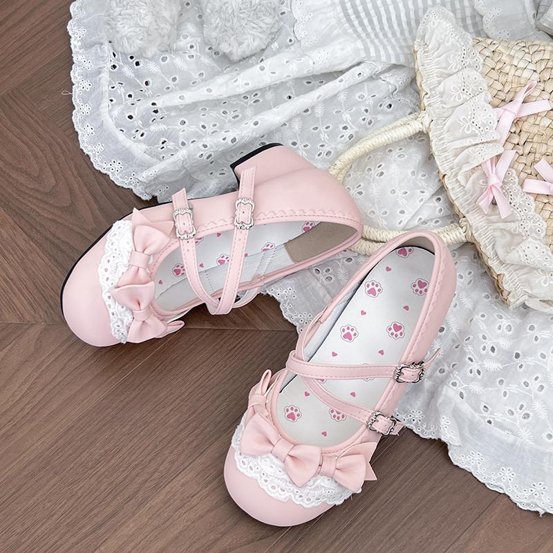 Fashion Spring/Autumn 2025 Heightened Girls Kitten Heel Lace Bow Shoes