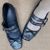 Cowhide version~ New retro ballet flat shoes bow thick heel college style Mary Jane small leather shoes women