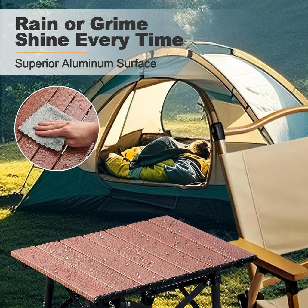 Odoland Camping Table Mini Foldable 60kg Load Waterproof Aluminum Easy Storage Bag Outdoor Table Height-Adjustable (1-2 Person) Table, Capacity,