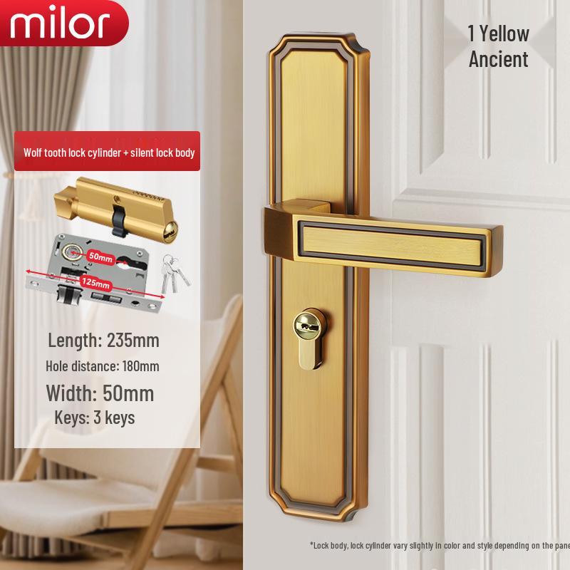 Universal Interior Door Lock Set: Silent Three-Piece Black Handle for Bedroom or Old Door Replacement