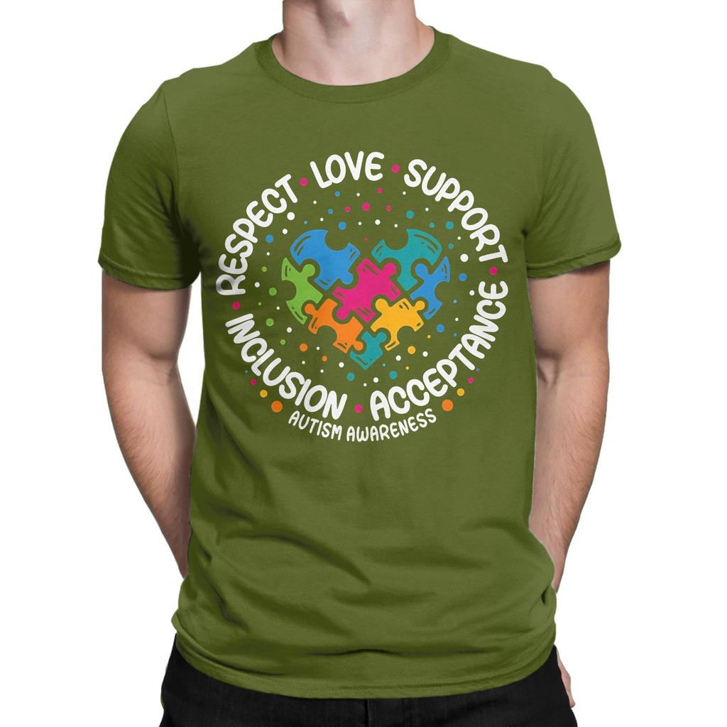Puzzle Ribbon Respect Love Support Awareness Graphic 100 Cotton Tshirt Autism Tops Tees For Unisex