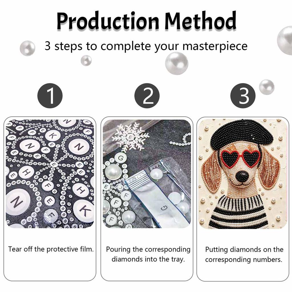 Kreatives DIY-Perlenkunst-Set mit Rahmen im stilvollen französischen Hundemuster, glitzernde Perlenleinwand, fertig zum Aufhängen, entspannendes Geschenk für Erwachsene