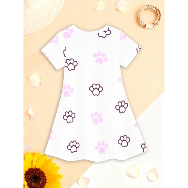 Girls' Short-Sleeve Dress with Unicorn 3D Print - -Line Mid-Length Dress Suitable for Summer &