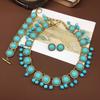 European and American Retro-style Earrings, Necklace and Bracelet Set, Vintage Light Luxury Turquoise Heavy Tassel Pendant Neckl