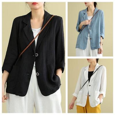 Koreanische Version des Sommers 3/4 Ärmel Knopf Baumwolle Leinen Anzug dünne Strickjacke Jacke Frauen Oberbekleidung