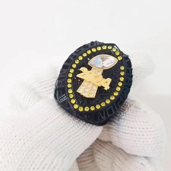 2024 Fantasy Football Championship Ring Championship Trophy Ring Award Medal with Wooden Box for Football League Champion