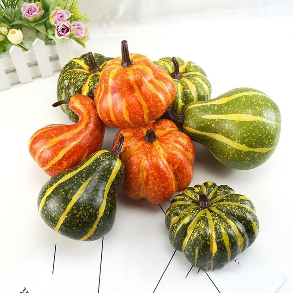 Pack Of 8 Artificial Pumpkins / Realistic Fall Decorations For Thanksgiving And Halloween / Small Plastic Pumpkins For Home And Garden Decoration