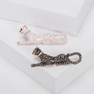 Špičková brož s leopardem, černo-bílá smaltovaná olejová leoparda skvrnitá Pánské a dámské doplňky Zvířecí špendlík