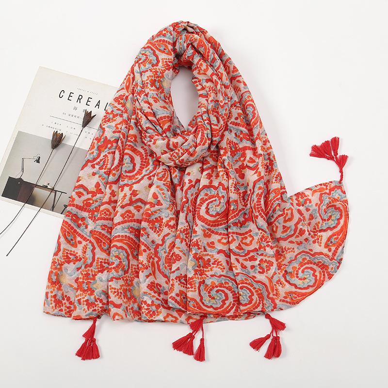 Literarischer kleiner frischer Retro-Fransenschal aus Baumwolle und Leinen, schöner bedruckter Seidenschal für Damen, japanischer Sonnenschutzschal