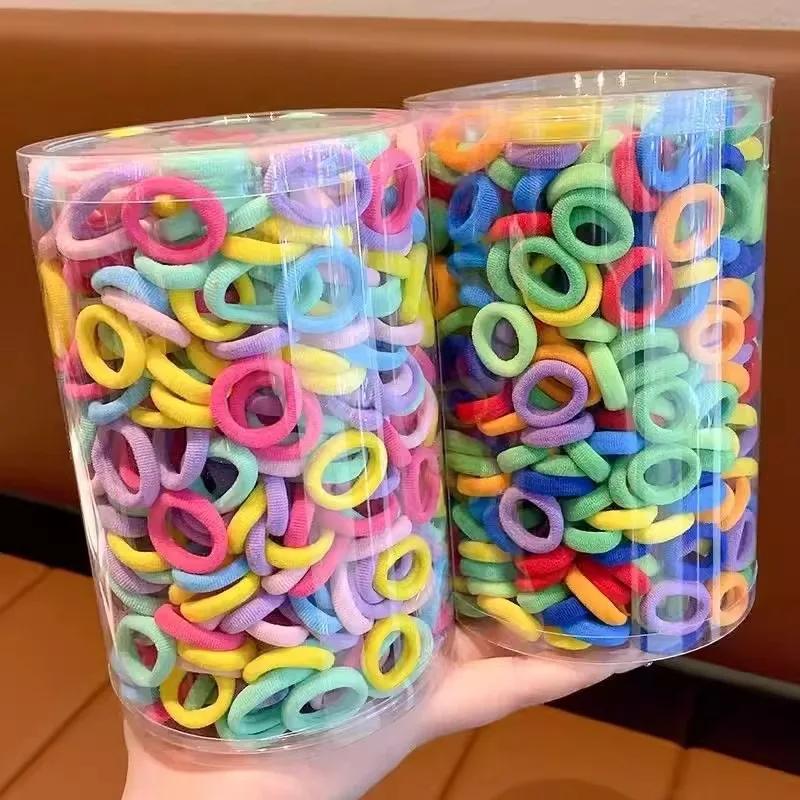 100/200pcs Colorful Basic Nylon Ealstic Hair Ties for Girls Women Ponytail Hold Scrunchie Rubber Bands Rope Hair Accessories