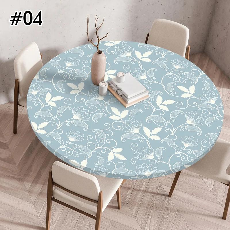 Round Table Cover for Kitchen Dining Table Waterproof Stretchable Tablecloth Stain-Resistant Round Table Mat Wedding Party Home