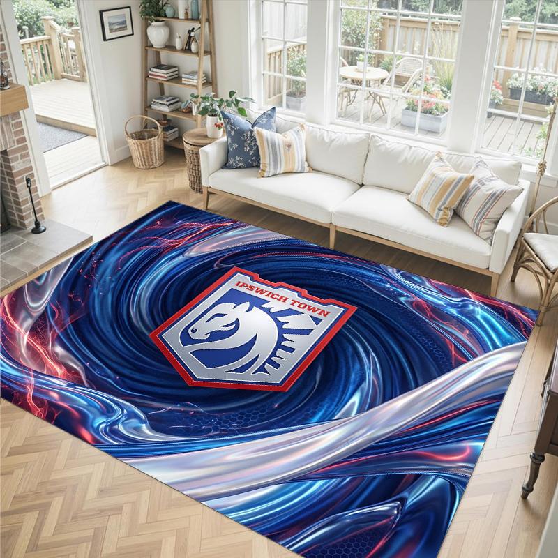 Ipswich Town Football Design Crystal Velvet Carpet Cozy Non?Slip Printed Rug For Bedroom Living Room Entrance