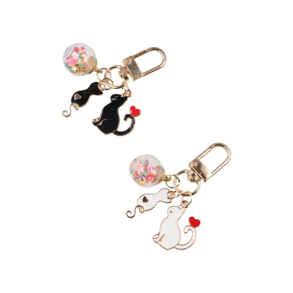 Pendants Cat Metal Key Ring Jewelry Cat Couple Keychain Cartoon Enamel Keychain  Headphone Cover