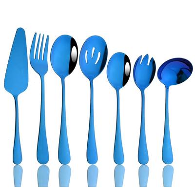 Blue Dinnerware Cutlery Set Stainless Steel Portable Kitchen Cake Shovel Service Fork Spoon Colander Spoon Salad Fork Tableware
