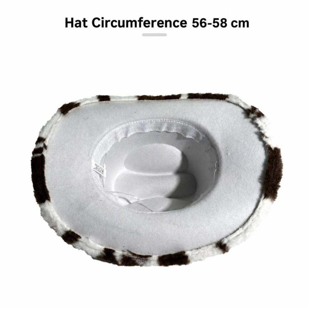 Chapeau de cowboy imprimé vache à sangle rivetée Chapeau de cowboy à large bord poilu Casquette de cowboy pelucheuse Chapeau western en peluche Saison Automne Hiver