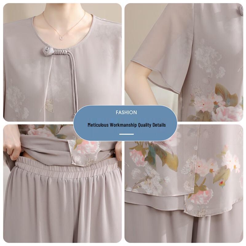Qiufuro Mid-Aged Women's Chinese Style Chiffon Summer Set