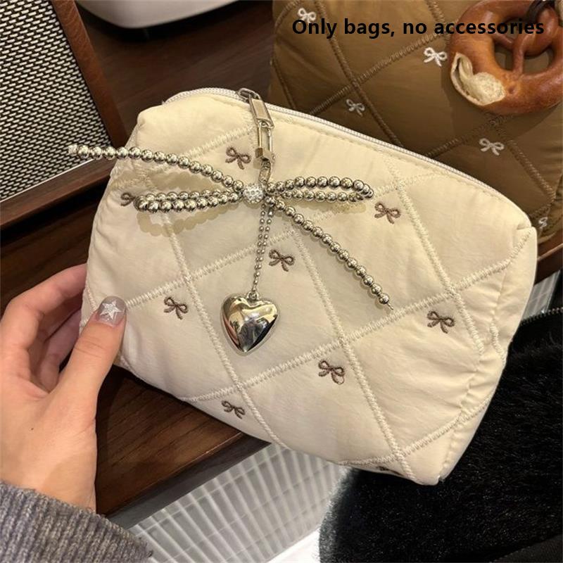Cute Bow Makeup Bag With Zipper Girly Large Capacity Cosmetic Bag Portable Storage Bag Travel Makeup Toiletry Washing Pouch Gift
