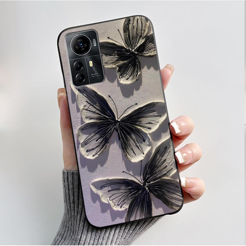 Für ZTE Blade A72S A7050 Hülle Für ZTE Blade V41 Smart Cover Luxus Mode Schmetterling Blume Silikon Weich Schwarz TPU Stoßfänger Schale