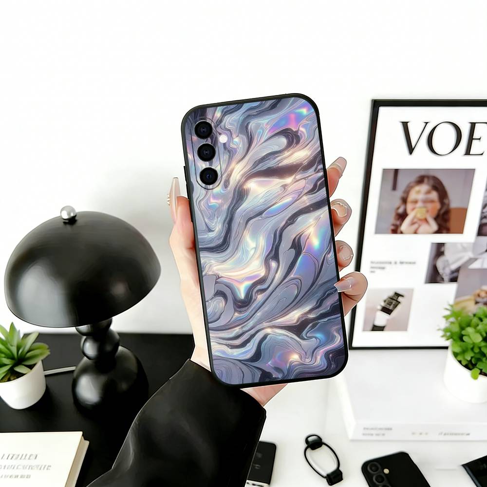 Metallic Pattern Phone Case For Samsung Galaxy A73,A72,A71,A70,A53,A52,A51,Soft Silicone Black Cover