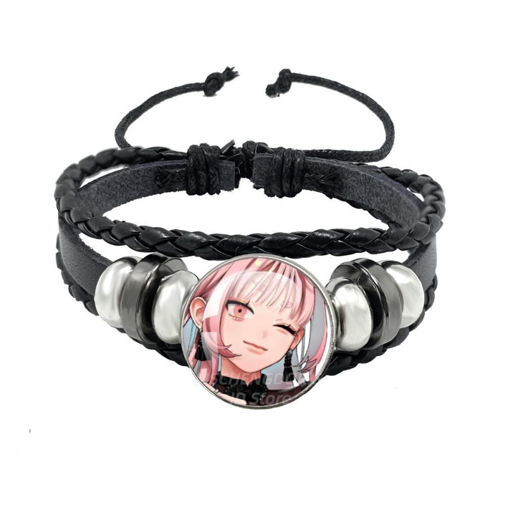 Manga Gokurakugai Cartoon Character Glass Cabochon Black Leather Bangle Bracelet Jewelry Charm Fans Gift MS013