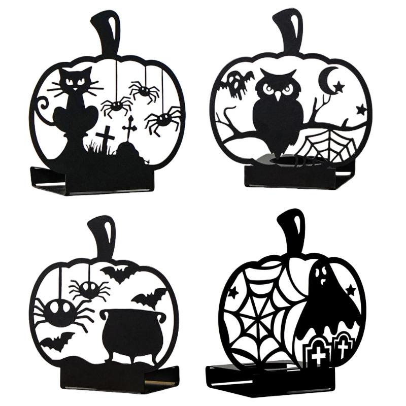 Horror Ghostly Bat Cats Iron Tealight Candle Holders for Halloween Festivities Home Centerpieces Candlestick Decors