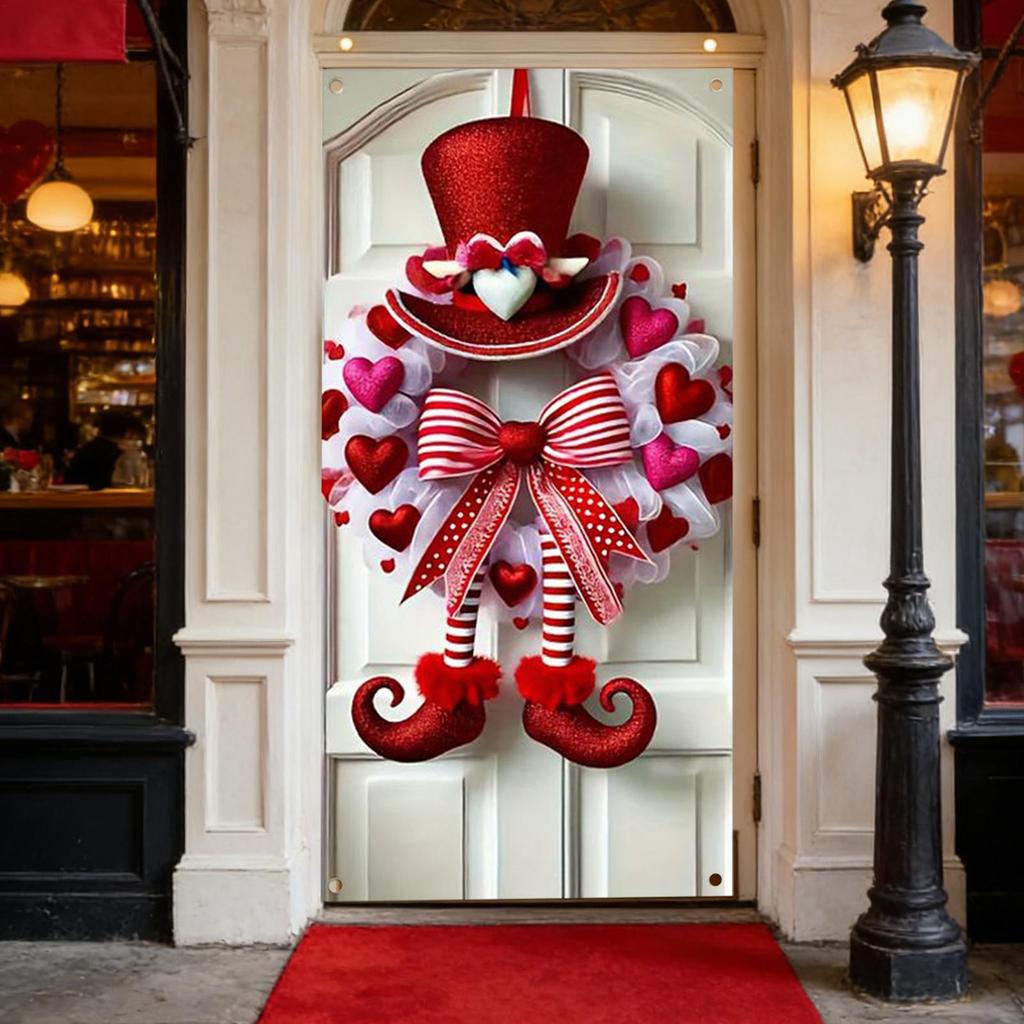 180x90cm Valentine Door Wreath Heart-Shaped Romantic Ornament for Front Door Porch Patio Window Valentine Day Home Decoration
