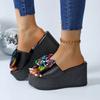 Aphixta  9cm Hight Wedge Heels Colorful Bow Flowers Platform Slides Summer Woman Shoes Platform Slide Shoes Sandalias De Mujer