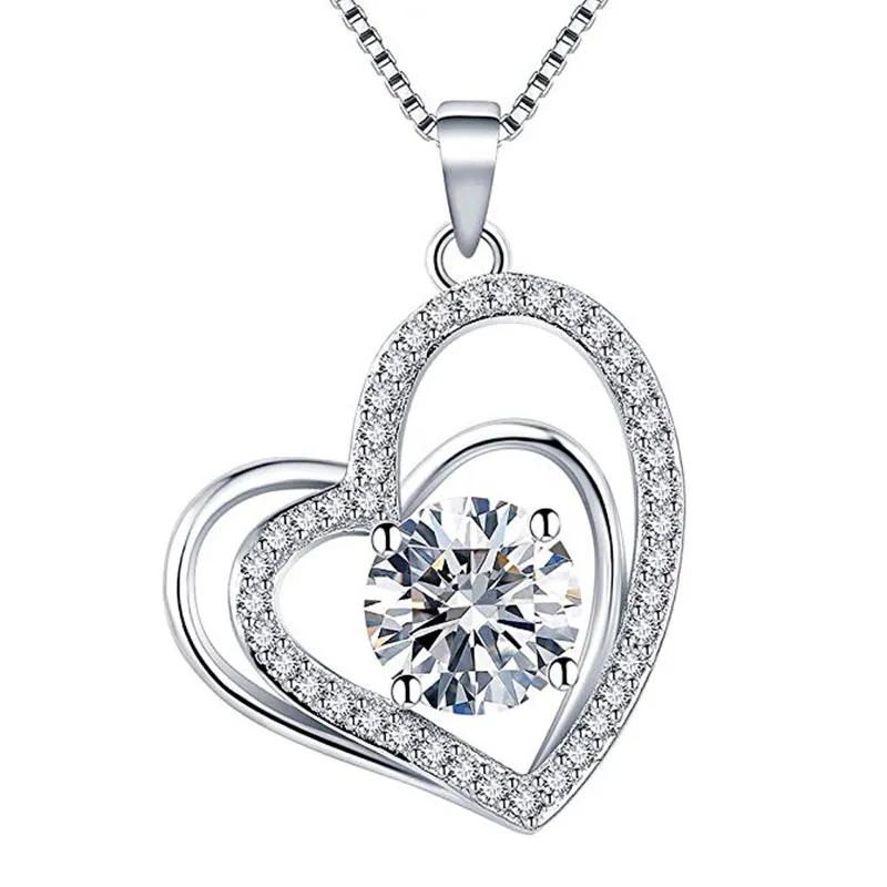 CAOSHI Eternal Heart Shaped Necklace Sparkling Zirconia Accessories for Lady Chic Simple Style Zircon Romantic Confession Gifts