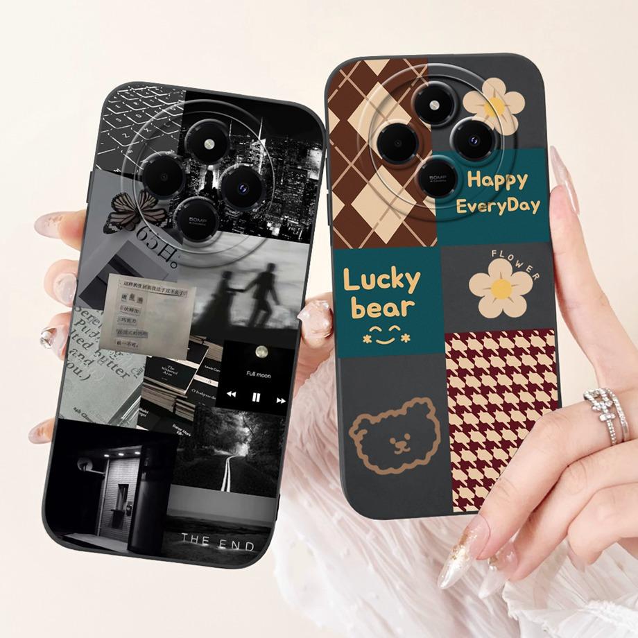 For Xiaomi Redmi 14c / Mi 14 Pro 14t Pro Case Liquid Silicone Soft TPU Back Cover Redmi14c Phone Funda Gothic Black Night Bumper