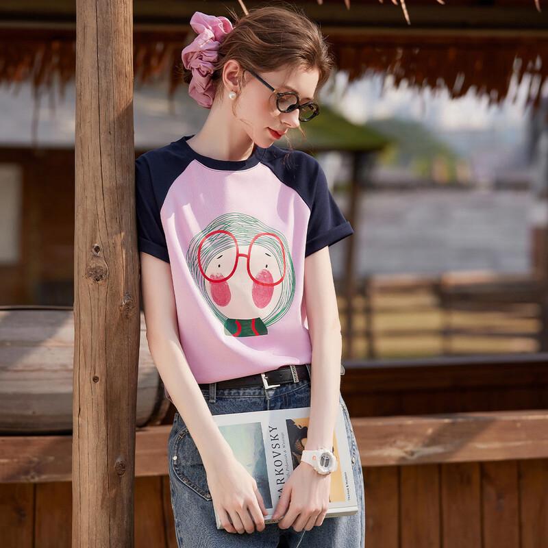 Bailuyu Playful Hand-painted Color-block Short Sleeve T-Shirt L