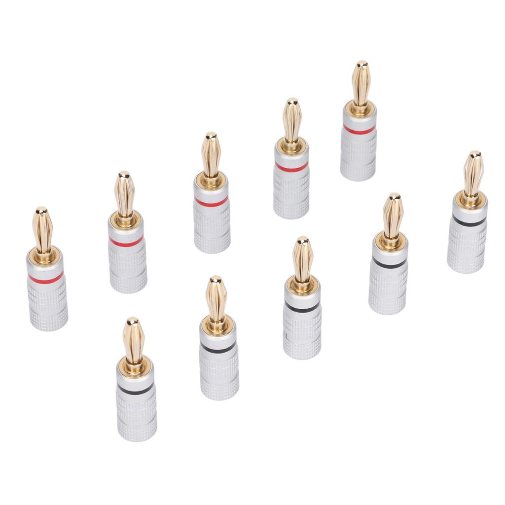10Pcs Sound Banana Plug 24k Gold Dual Screw Lock Speaker Connector for Speaker Wires Home Theater