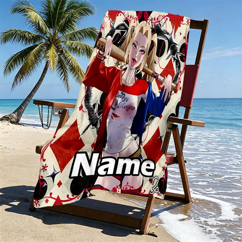 Custom Name Personalized Superhero Print Beach Towel, for Trip Camping Beach Party Home Decor, Birthday Gift for Family & Friends