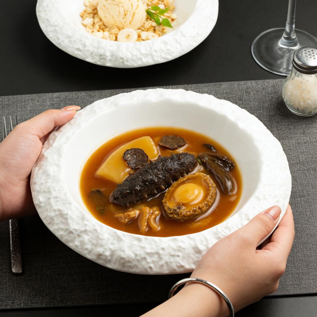 Gravel Ceramic Deep Plate Soup Plate Restaurant Dessert Plate Household Plate Hotel Tableware White Skirt Plate