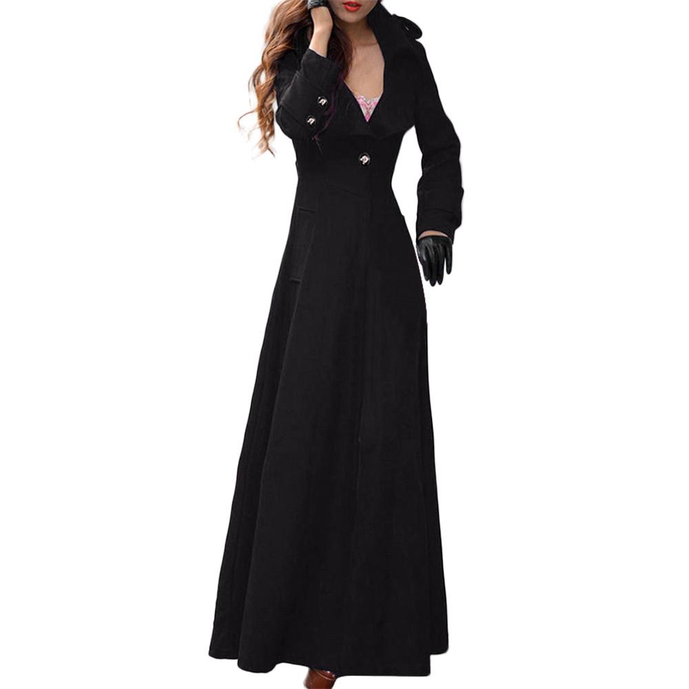 Womens Winter Lapel Slim Coat Trench Jacket Long  Overcoat Outwear