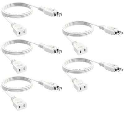 FUMITAKE 1m (5-Piece) Extension Cord, 15A, 125V, WhiteBlack, RoHS Compliant, Flame-Retardant PVC, Cold- and Heat-Resistant, Stylish, Swing Plug, Soft