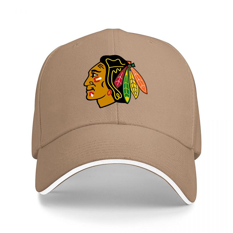 Cappellino da Baseball Chicago Blackhawks Nero Regolabile con Emblema della Squadra per Tifosi e Appassionati di Sport