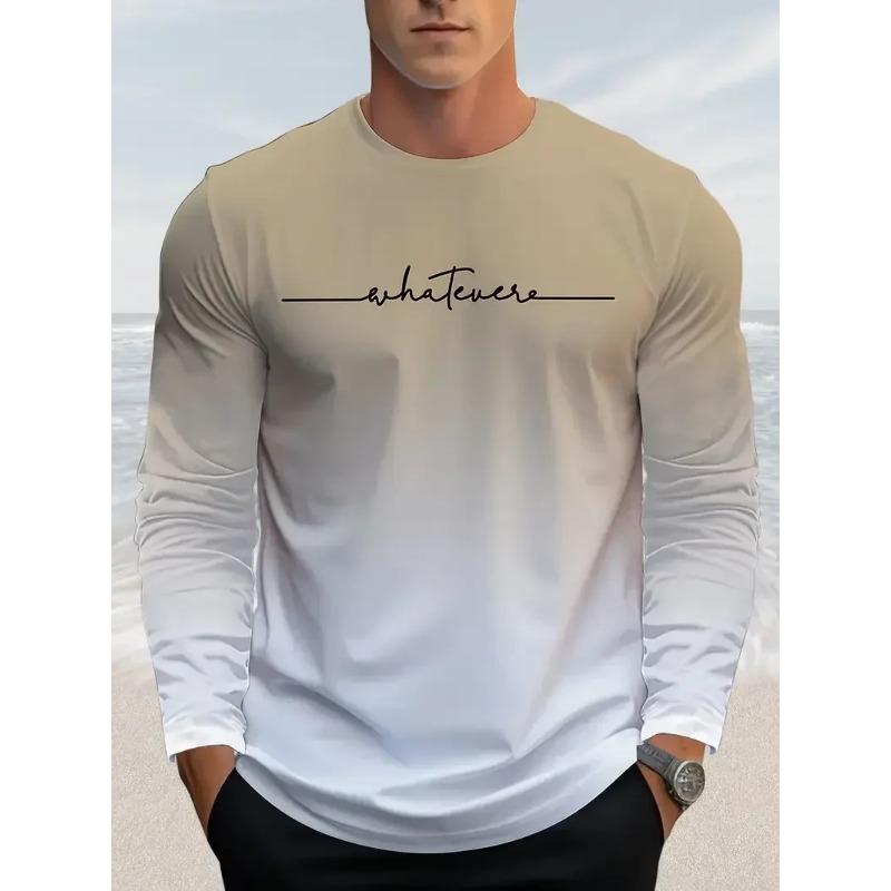 Fun Gradient Letter Printed Men's Long Sleeved T-shirt Casual Autumn Comfortable Pullover Fashionable Loose O-neck Top
