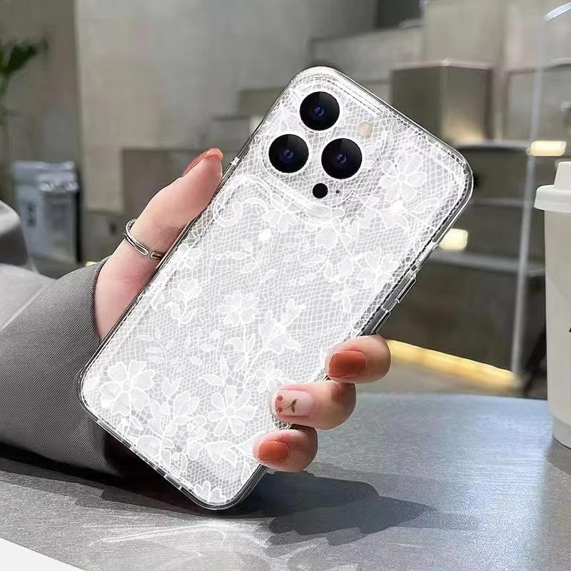 White And Pink Lace Floral Pattern Phone Case for Xiaomi Redmi Note 13 12 11 Pro Plus 4G 5G 13C 12C 10 10C 9 9A 9C Cover
