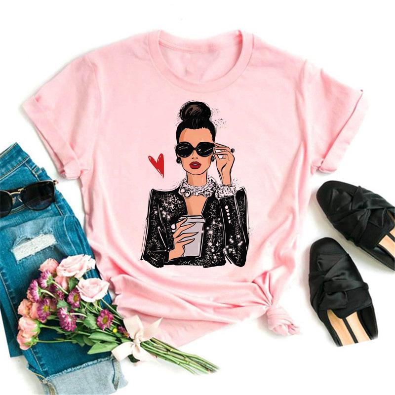 Women's Top Urban Girl Printed Casual White Cute Simple Retro Front Shoulder Pure Cotton Short Sleeved T-Shirts Women’s
