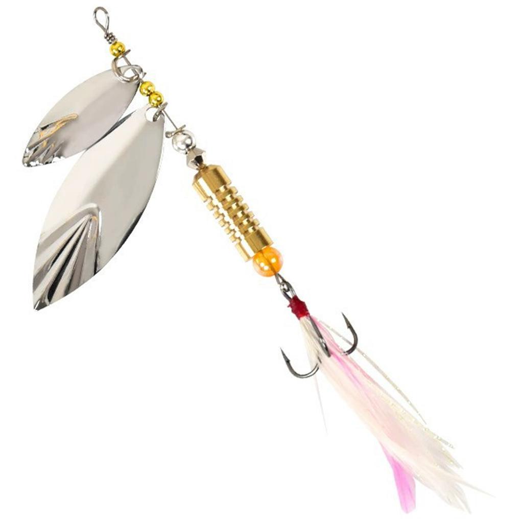Double Blade Metal Fishing Lure Spoons for Saltwater Bass Trout Salmon with Reflective Feathers