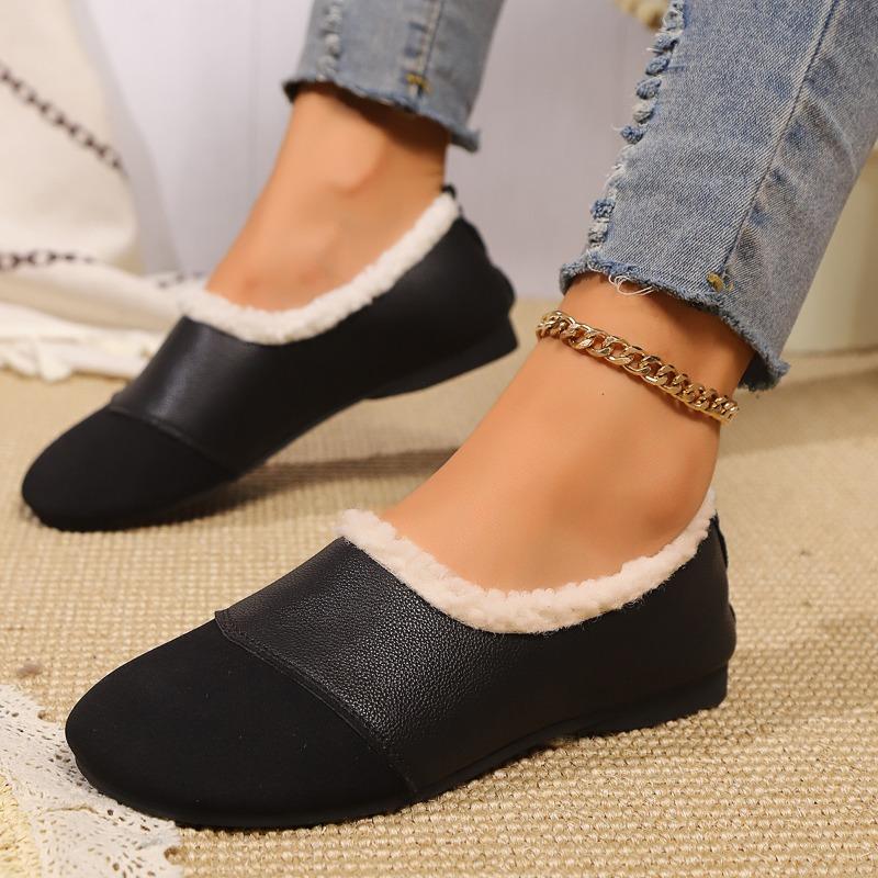Women's Fleece-Lined Loafer 2025 Winter New Arrival Vintage-Style Round-Toe Soft-Sole Soft Leather Slip-On Warm Cotton Boots